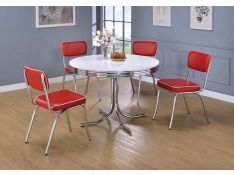 Retro Round Dining Room Set in Glossy White And Chrome