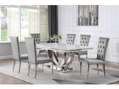 Kerwin Rectangular Dining Set in White Genuine Marble and Chrome