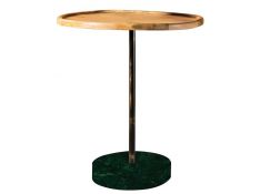 Round Marble Base Accent Table in Natural And Green