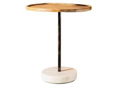 Round Wooden Top Accent Table in Natural And White