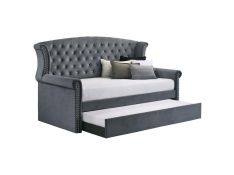 Scarlett Twin Daybed with Trundle in Grey Velvet