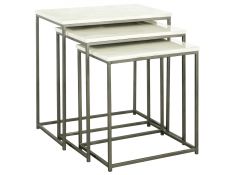 Caine 3-piece Nesting Table with Marble Top in White and Gunmetal