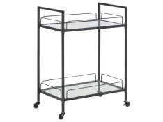 Curltis Serving Cart with Clear Glass Shelves in Black