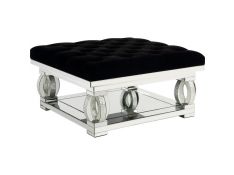 Lotus Ottoman with Faux Crystals in Black