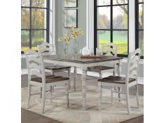 Bettina 5-Piece Dining Set in Antique White and Weathered Oak Finish