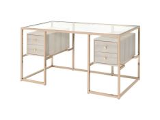 Huyana Writing Desk with Glass Top in Gold