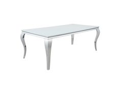 Carone Rectangular Glass Top Dining Table in White And Chrome