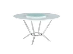 Abby Round Dining Table With Lazy Susan in White And Chrome