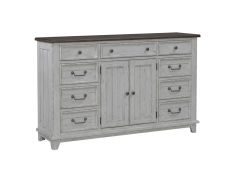 River Place 2 Door 9 Drawer Dresser in Riverstone White and Tobacco