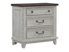 River Place 3 Drawer Nightstand with Charging Station in Riverstone White and Tobacco