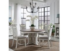 River Place Round Dining Set in Riverstone White and Tobacco