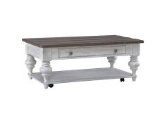 River Place Cocktail Table in Riverstone White and Tobacco