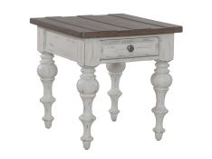 River Place End Table in Riverstone White and Tobacco