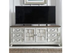 River Place 75 Inch Entertainment Console in Riverstone White and Tobacco