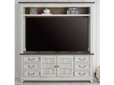 River Place Entertainment Center in Riverstone White and Tobacco