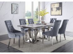 Satinka Rectangular Dining Set in Light Gray and Mirrored Silver Finish