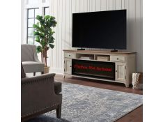 79 Inch Fireplace TV Console in Two-Tone Wire Brushed Antique White and Chestnut Finish