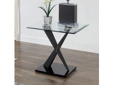 Xanthus End Table with Clear Tempered Glass Top in Black