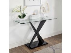 Xanthus Sofa Table with Clear Tempered Glass Top in Black