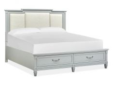 Glenbrook Queen Panel Storage Bed with Upholstered Headboard in Pebble