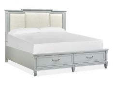 Glenbrook King Panel Storage Bed with Upholstered Headboard in Pebble