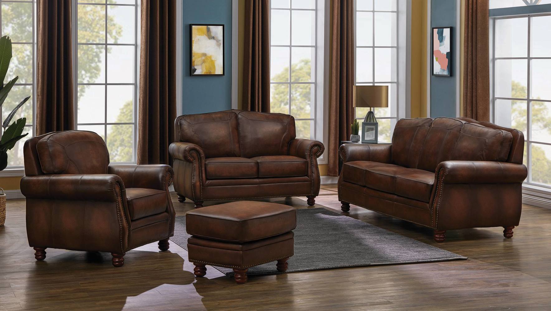 Montbrook Living Room Set In Hand Rubbed Brown