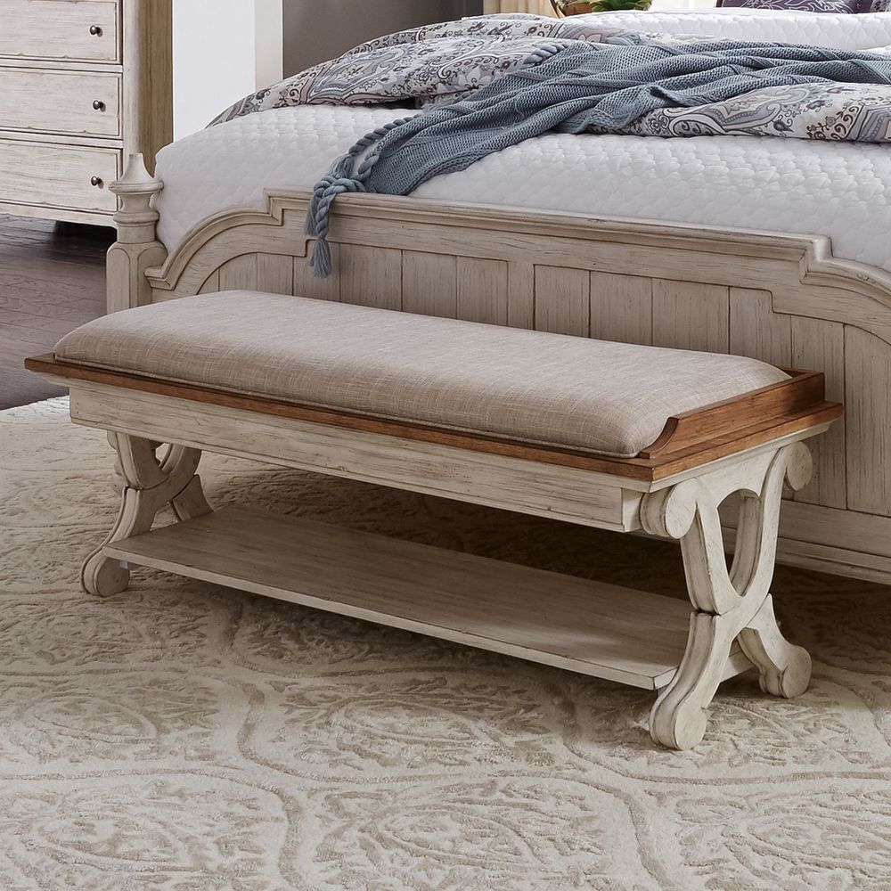 Farmhouse Reimagined Bed Bench In Antique White Finish